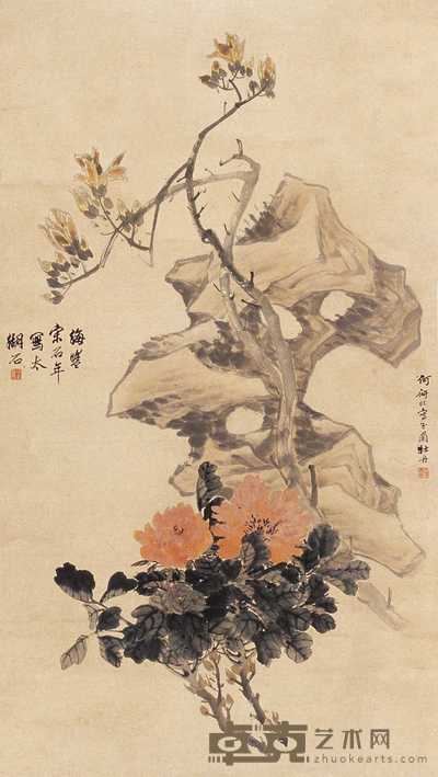 何研北 花卉 轴 141×79cm